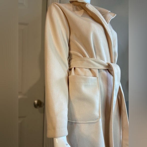 JS~Solid Cream~Notched Lapel~Duel Pocket~Belted~Lightweight~Trench Coat~Size S - Picture 5 of 14
